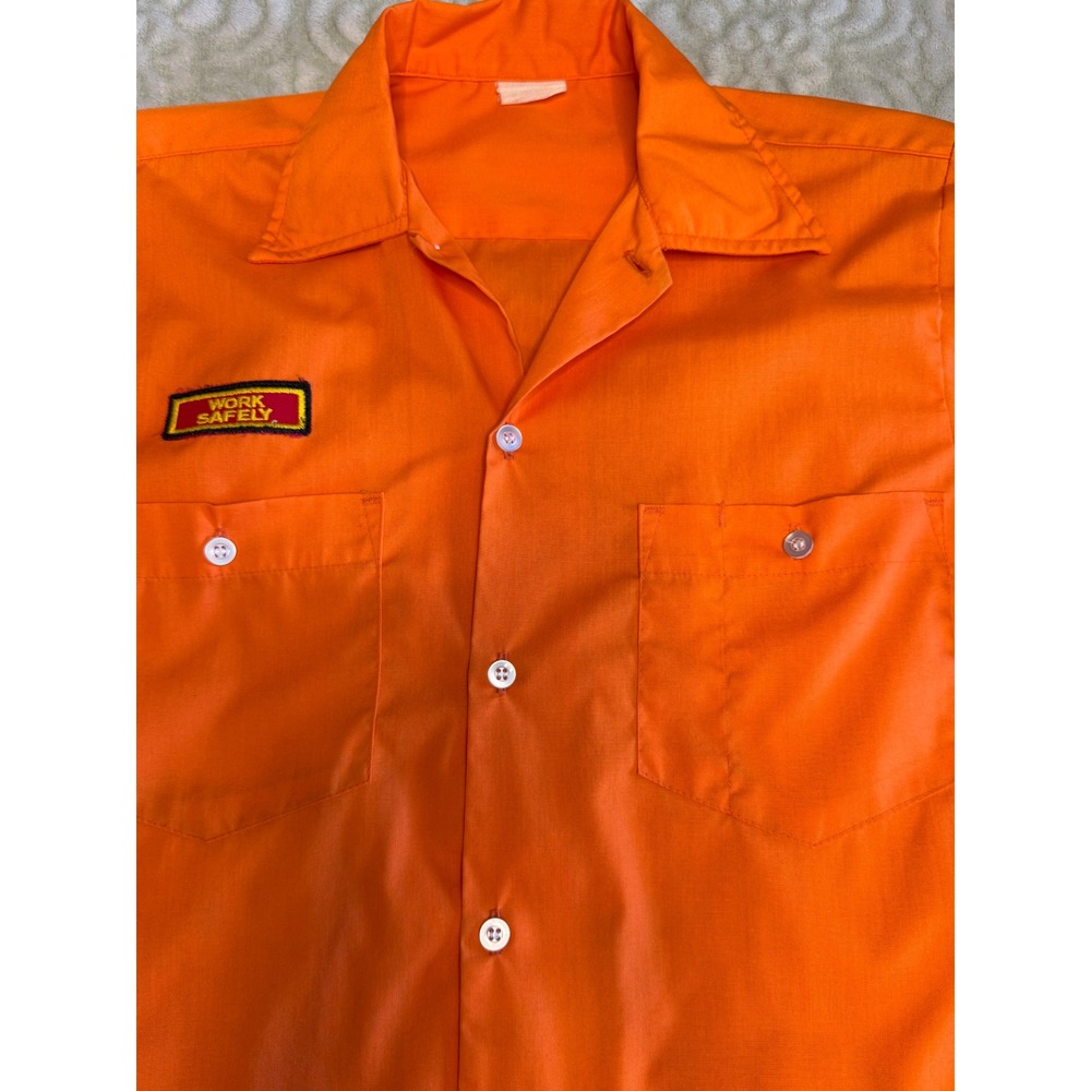 Vintage 80s Caltrans Safety Orange Work Shirt Utility Heritage Workwear USA - Picture 10 of 12